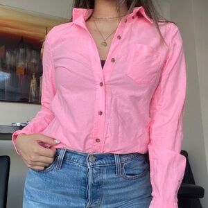 H&M Neon Pink Fitted Button Up Collared Shirt